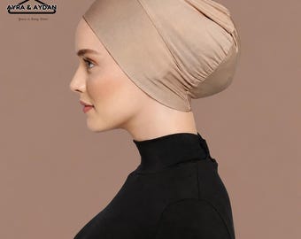 Binnensjaal katoenen hijab - zachte en elegante instant sjaal voor bescheiden mode | Motorkap met kinsteun vastbinden | 14 kleuropties