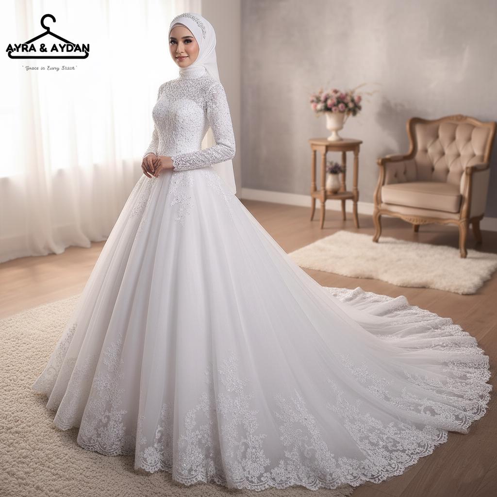 Elegant Lace Long Sleeve High Neck Ball Gown Wedding Dress - Modest White Bridal Gown With Tulle Skirt & Train - Etsy Elegant Lace Long Sleeve High Neck Ball Gown Wedding Dress - Modest White Bridal Gown With Tulle Skirt & Train - Etsy