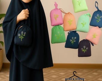 Children&#39;s Mukena Traveling Mini Pouch Set – Korean Parachute Muslim Prayer Dress, Muslim Prayer Attire, Kids&#39; Prayer Outfit, Muslim Clothes