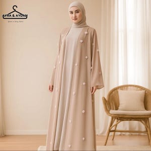 2 in 1, Chiffon Outer Abaya Set with Free Inner | Modest Muslim Wear | Abaya with 3D Organza Flower | Free Size