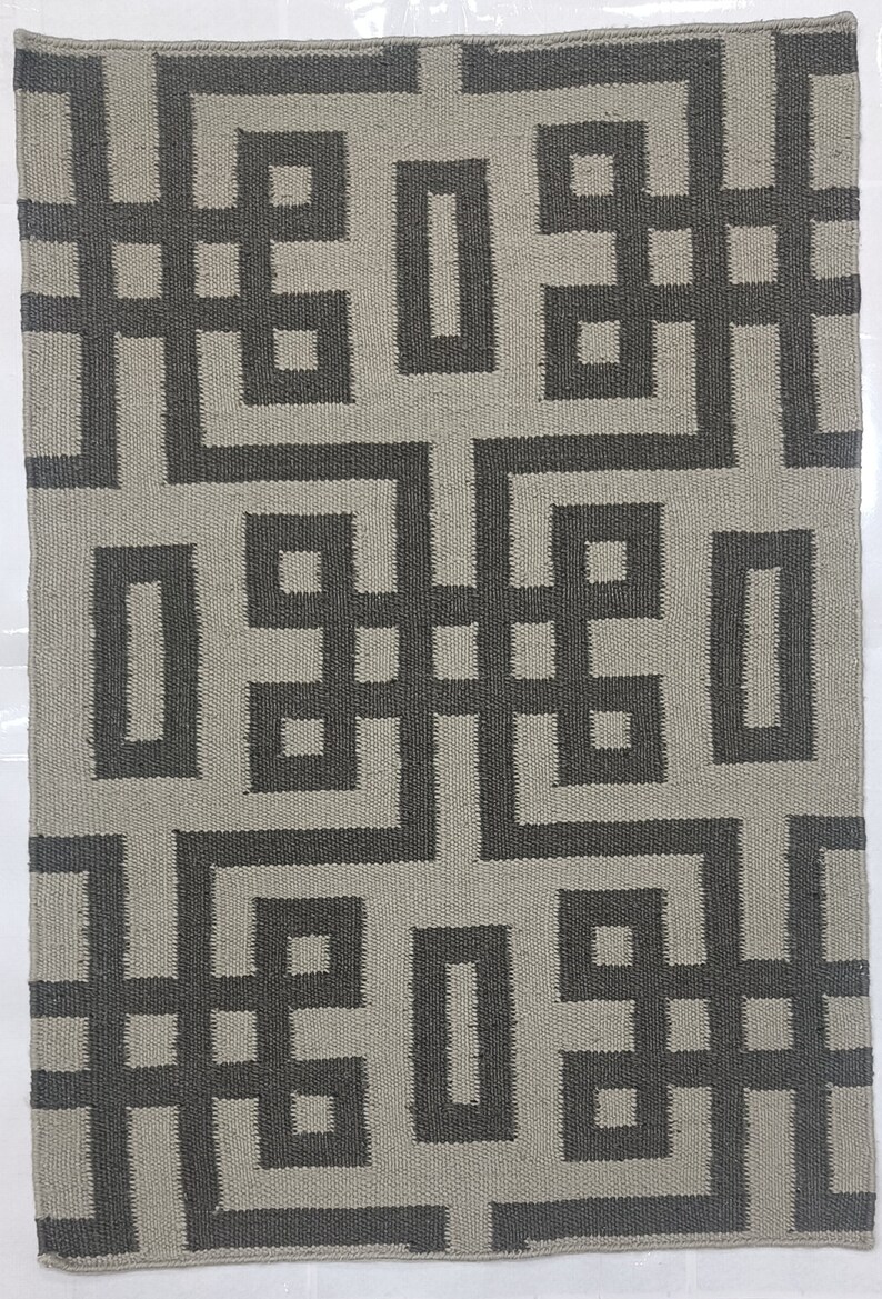 Luxurious Flat Weave Floor Rug hand Woven With Geometric Design New Zealand Wool 4X6 ,5X8,6X9