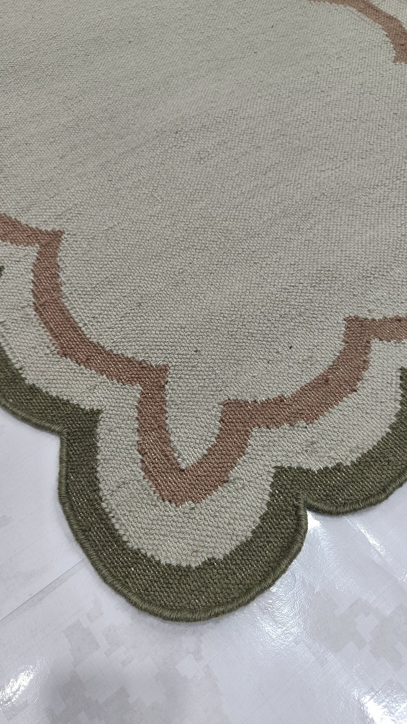 Luxurious Hand Woven Wool Rug 9x12 Area Rug Scallop Flat Weave Dhurrie Sizes 4X6,5X8,6X9,8X10 Etsy