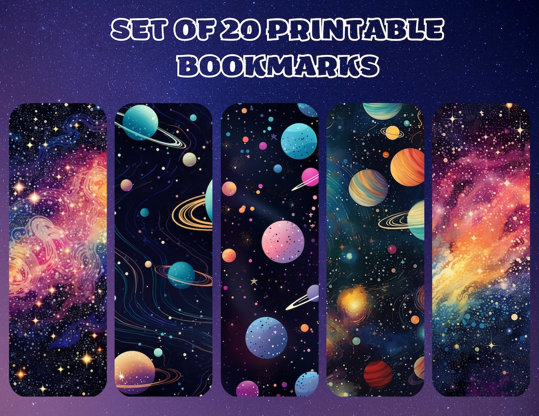 Set of 20 Printable Bookmarksspace Theme Etsy