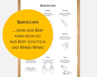Poster Babyzeichen | Babygebärden | Babyzeichensprache | Montessori Lernposter | Baby | Babyzimmer | Schwarz und weiß | Digitaler Download