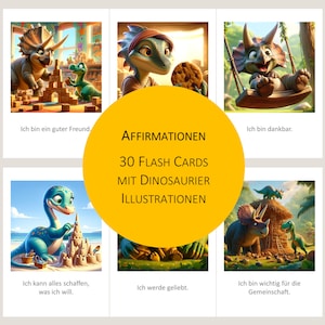 Affirmationskarten für Kinder / 30 Affirmationen Dinosaurier Illustrationen / Achtsamkeit Karten / Selbstbewusstsein / DIN A4 A6 / Deutsch