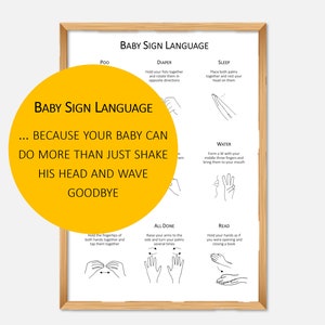 Póster de lenguaje de señas para bebés, póster de aprendizaje Montessori, arte de pared para bebés, decoración de habitación para bebés, blanco y negro, descarga digital