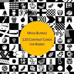 Cartes mémoire pour bébés à contraste élevé - Ensemble d'animaux - Cartes en noir et blanc pour bébés 0-3 mois Ventre 0 et 3 mois Développement visuel Montessori sur le ventre