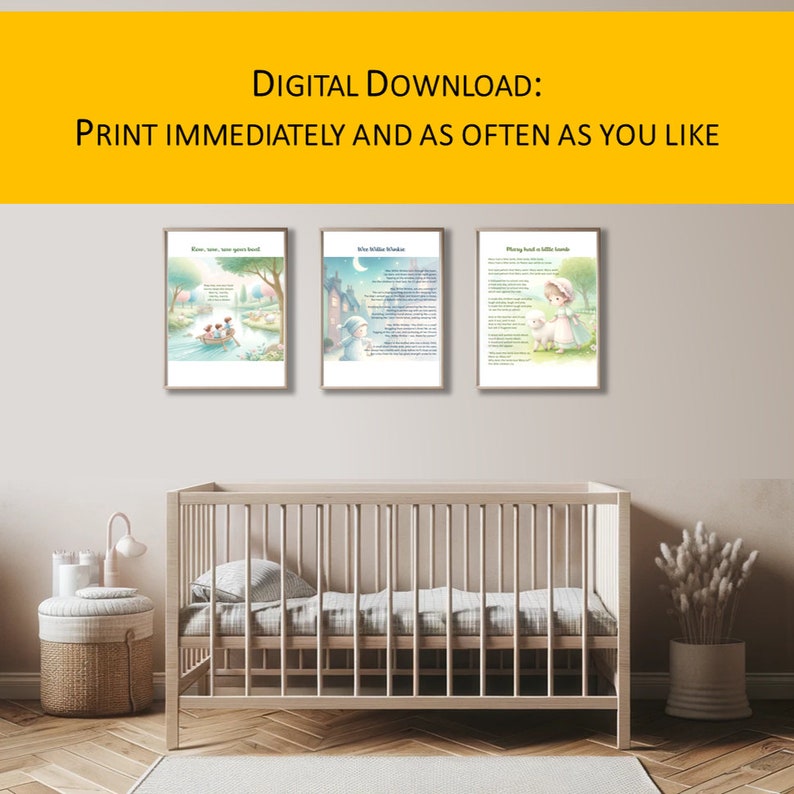 Nursery Rhymes | Baby Room Decor | Pastel Watercolor Illustrations ...
