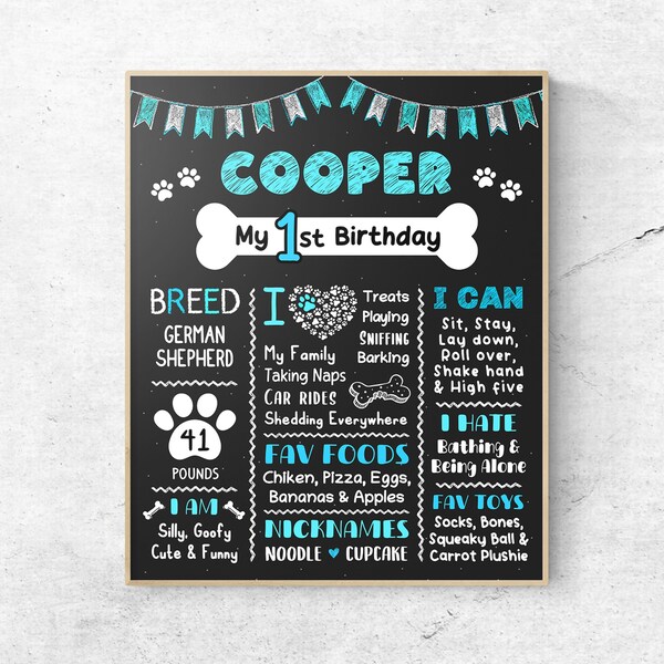 Dog Birthday Chalkboard Sign First Birthday Poster For Pet Dog Party Decoration Personalized Custom Birthday Poster Sign For Dogs