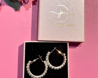 Silver Pearl Open Hoop Earrings, Freshwater Pearls Earrings, Classic Design, Pearl Jewellery, Gift For Her, Comes With Gift Box.