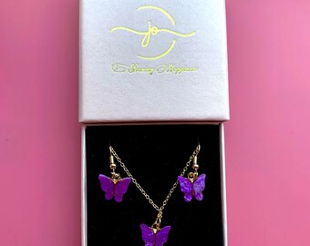 Butterfly Jewellery, Butterfly Earrings and Necklace sets, Pendant Necklace, Gift for her, Dangle Earrings, Comes with Gift Box.