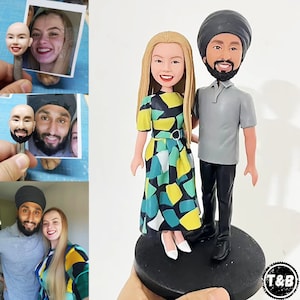 Handmade Couple Bobblehead Figurine, Anniversary Gifts For Couple, Personalized Gifts for Wedding, Custom Bobblehead for Car and Cake Topper