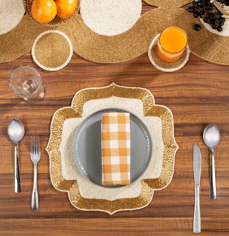 Ivory and Gold Beaded Placemat, Table Mat for Dining Table Decoration, 13 Inches Etsy