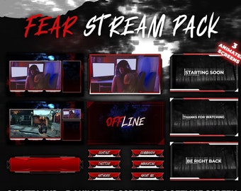 Horror Fear Twitch Stream Overlay Package, Animated Screens