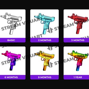 Badge Twitch UZI colorati: regalo per streamer di giochi FPS (download digitale) immagine 2