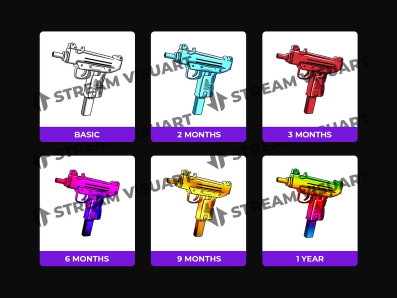Badge Twitch UZI colorati: regalo per streamer di giochi FPS (download digitale) immagine 2