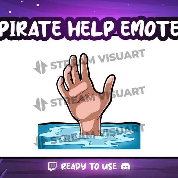 Pirate Help Twitch Emote Discord Emoji Kick Subscriber Hand Drowning Rescue Water Overboard SOS Emoticon Digital Graphic Instant Download