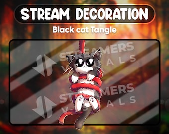 Animierte schwarze Katze Dekoration, süßes Twitch Overlay (Digital)