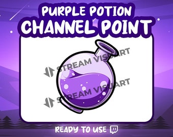 May include: Purple potion channel point graphic with a cartoon image of a purple potion bottle. The text "Purple Potion Channel Point" is at the top of the graphic. The text "Ready to Use" is at the bottom of the graphic.