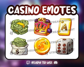 Casino Twitch Emotes Pack 6x Game Gambling Card Slots Machine Money Fun Dice Graphics Sub Emoticons Discord Emojis Kick Instant Download
