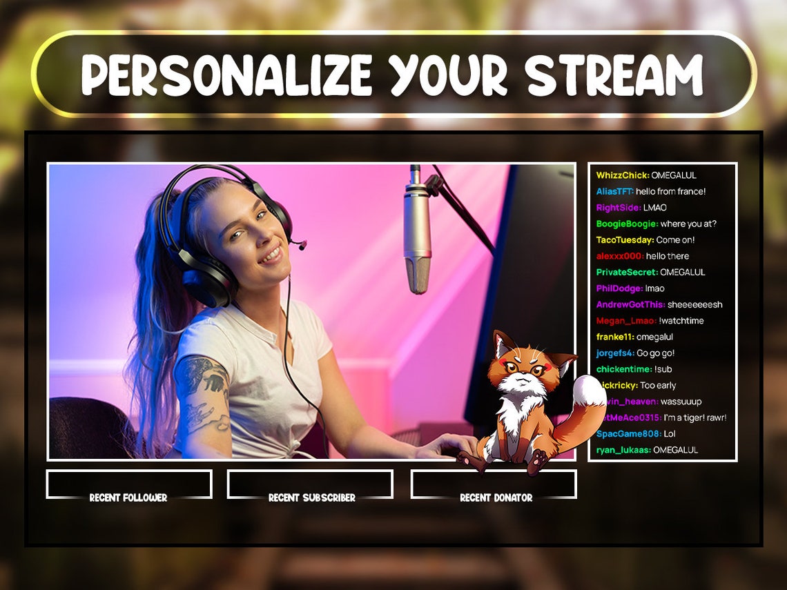 Cute Animated Fox Stream Decoration, Twitch Webcam Overlay (digital ...