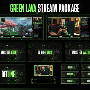 Green Lava Twitch Overlay Package Clean Aesthetic Green Animated Stream Design Gaming and Streaming Perfect Gift for Gamers and Youtubers