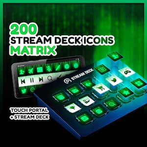 Matrix Stream Deck Icons 200 Twitch Streamers Green Designs Compatible with Elgato Streamdeck and Touch Portal Productivity Tools