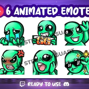 Alien Animated Emote Twitch Emotes Extraterrestrial UFO Space Sci-Fi Otherworldly Martian Roswell Green Stream Sub Emoji Discord Kick