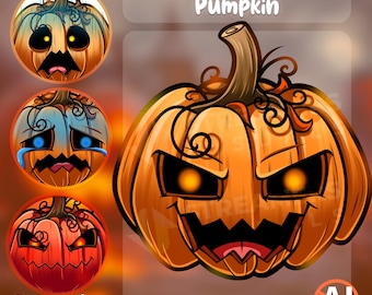 Avatar de calabaza PNGTuber, 4 expresiones, espeluznante, streamer de Halloween (PNG+VEADO)