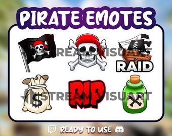 Pirate Twitch Emotes x6 Skull, Flag, Treasure Graphics (Instant Download)