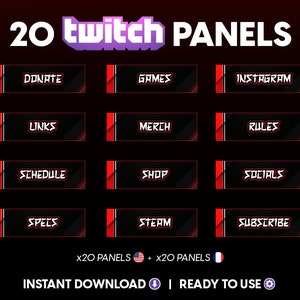 Ninja Twitch Panels: Red & Black Gaming Stream Design (Digital Download)