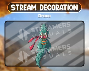 May include: A green cartoon dragon wearing a red scarf with the text "Streamers Visuals" on the background.