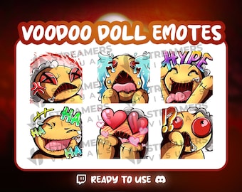 Paquete de 6 emoticonos de muñecos vudú para Twitch, emojis espeluznantes de Halloween (PNG)