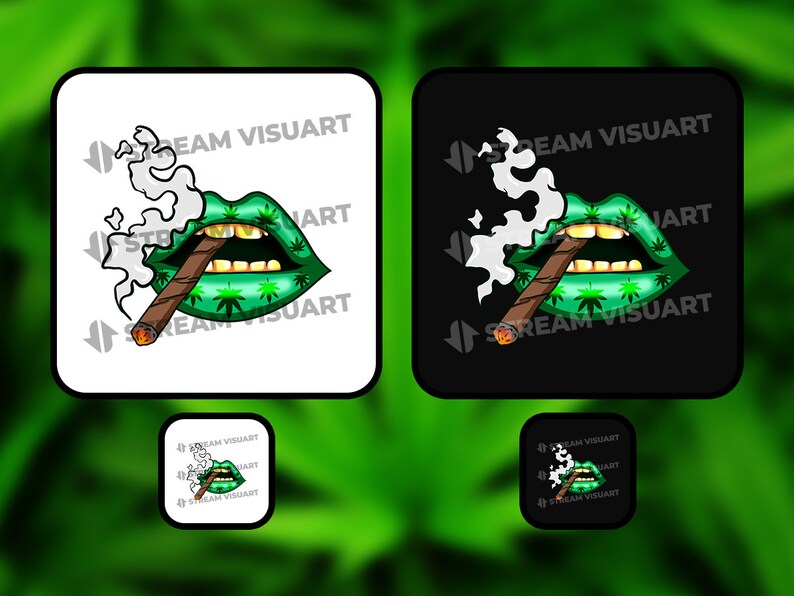 Weed Twitch Emotes Pack 6x Plant 420 High Blunt Stoned Green Cool Grass