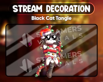 Black Cat Tangle Christmas Stream Overlay, Animated OBS Decoration (WEBM)