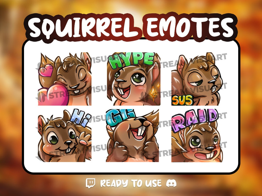 Squirrel Twitch Emotes Pack 6x Animal Adorable Cute Kawaii Sus Hype