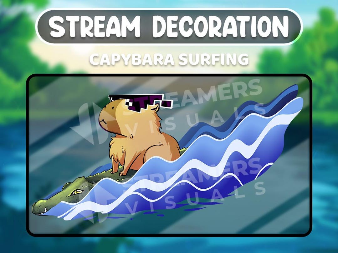 Capybara Surfing Animated Stream Decoration: Funny Twitch Overlay ...