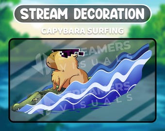 Decoración animada de transmisión de Capibara surfeando: Superposición divertida para Twitch (digital)