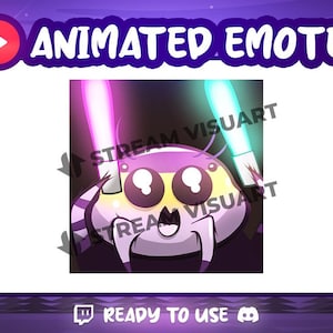 Spinne Leuchtstab Animierter Emote Twitch Emotes Lila Spinne Tarantel Insekt Manga Cute Party Hype Neon Stream Sub Emoji Discord Kick