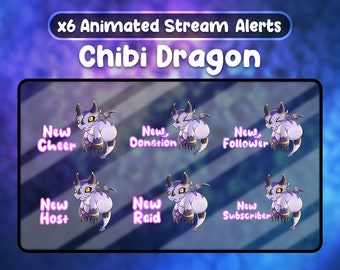 Chibi Dragon Animated Stream Alerts: Purple Kawaii Design (Digital Download)