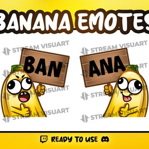 Banana Twitch Emotes Pack 2x Funny Humorous Comical Amusing Yellow Duo Fruit Graphics Sub Emoticons Discord Emojis Kick Instant Download
