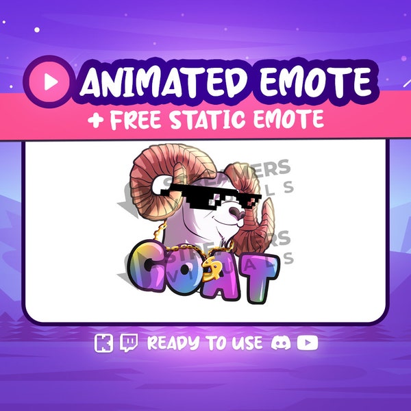 Goat Twitch Animated Emote +Free Discord Emoji Kick Subscriber Thug Badass Cool Animal Horn Dollar Emoticon Digital Graphic Instant Download