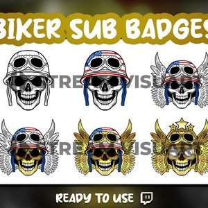 Biker Skull Twitch Sub Badges: Motorcycle Helmet, Wings (Digital Download)