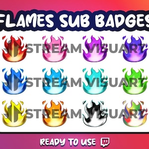 Flames Twitch Sub Badges x12 Fire Inferno Blaze Heat Burning Hot Ignite Colorful Bit Badges Gaming Streaming Gift for Streamers