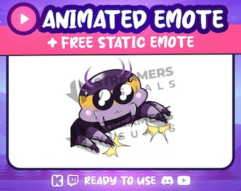 Emote animado de Twitch "Spider Bongo", icono de Discord "Purple Tarantula Kick" (GIF+PNG)