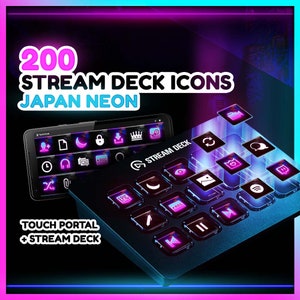 Japan Neon Stream Deck Icons 200 Twitch Streamers Asian Designs Compatible with Elgato Streamdeck and Touch Portal Productivity Tools