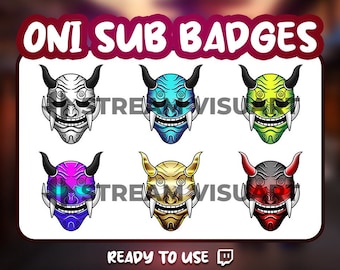 Oni Mask Twitch Sub Badges, Yokai Demon Japanese Folklore (Digital Download)