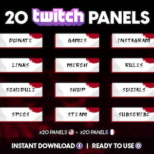 Japan Twitch Panels x20 Pack White Red Japanese Gaming Stream Design Instant Download Ready to Use