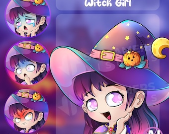 Avatar de chica bruja chibi PNGTuber, streamer de Halloween (PNG+VEADO)