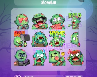 Paquete de emoticonos de zombis para Twitch, emojis de terror de Halloween (PNG)